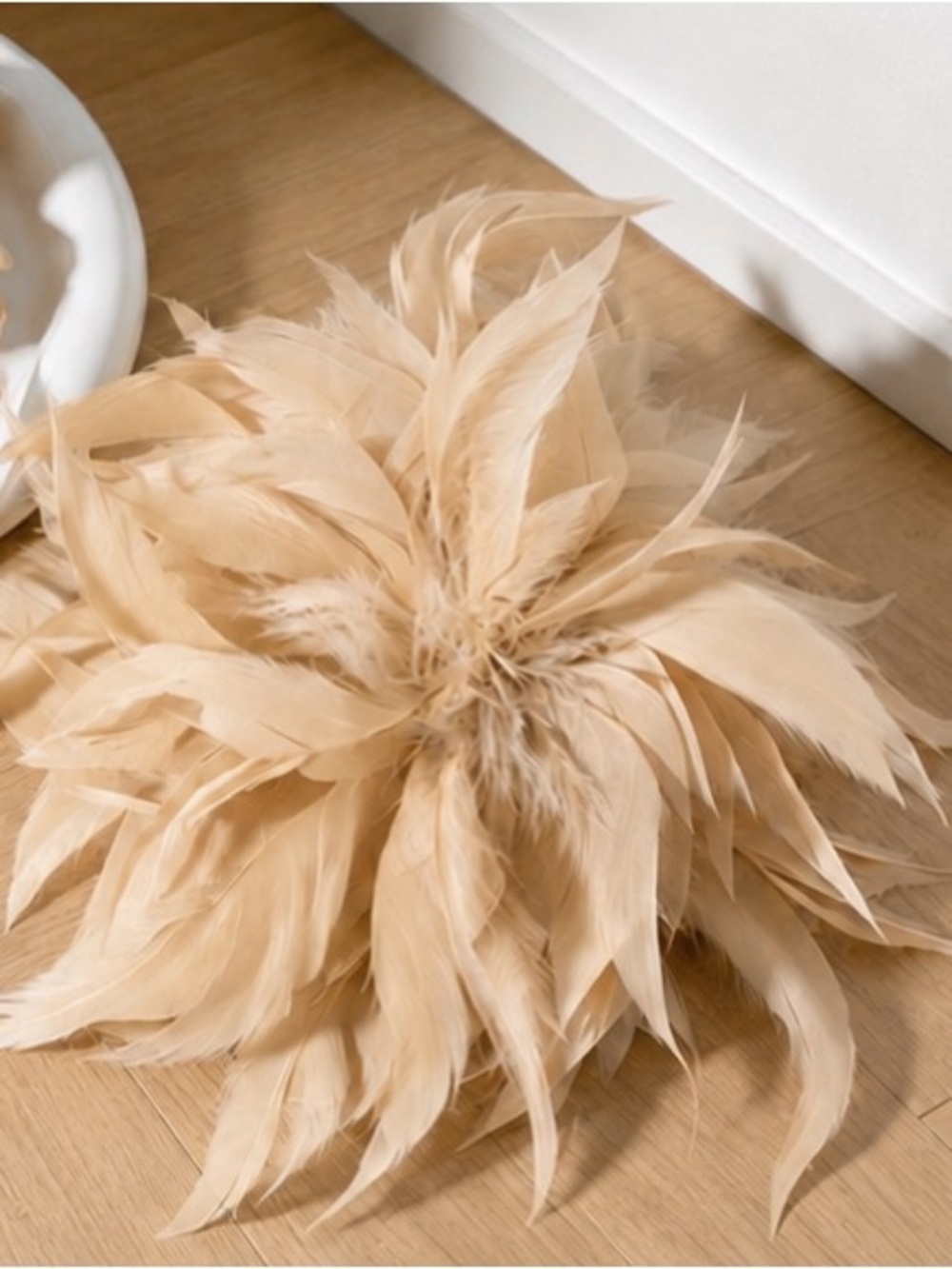 Beige Feather Statement Brooch